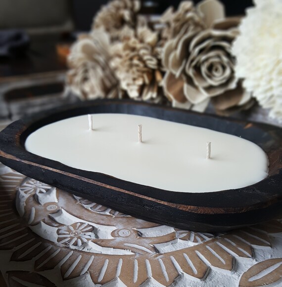 Black Stained Dough Bowl Candle Farmhouse Candle Soy Wax Etsy