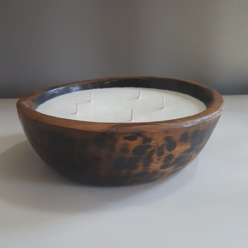 Dough Bowl Candle Wood Bowl Handmade Candle Sandalwood Etsy