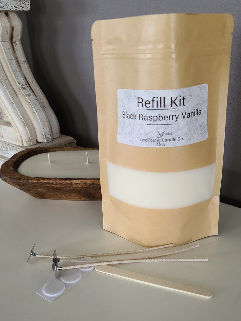 Refill Candle Kit CLASSIC SCENT OPTIONS Dough Bowl Refill Soy Wax Candle Refill Kit Candle Making Kit Wood Bowl Candle Refill image 3