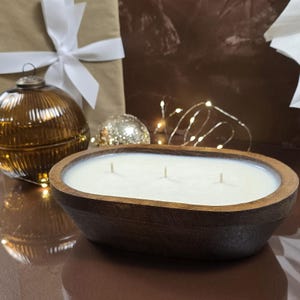 Holiday & Christmas Scented Wood Bowl Candle, Soy Wax, 3 Wick Candle, Housewarming Gift Idea, Holiday Gift Idea