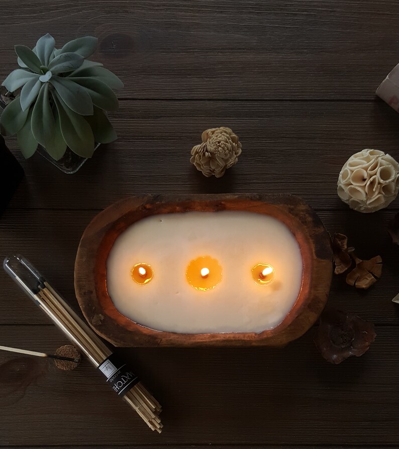 Dough Bowl Candle Rustic Decor 3 Wick Soy Candle Wood Bowl Etsy
