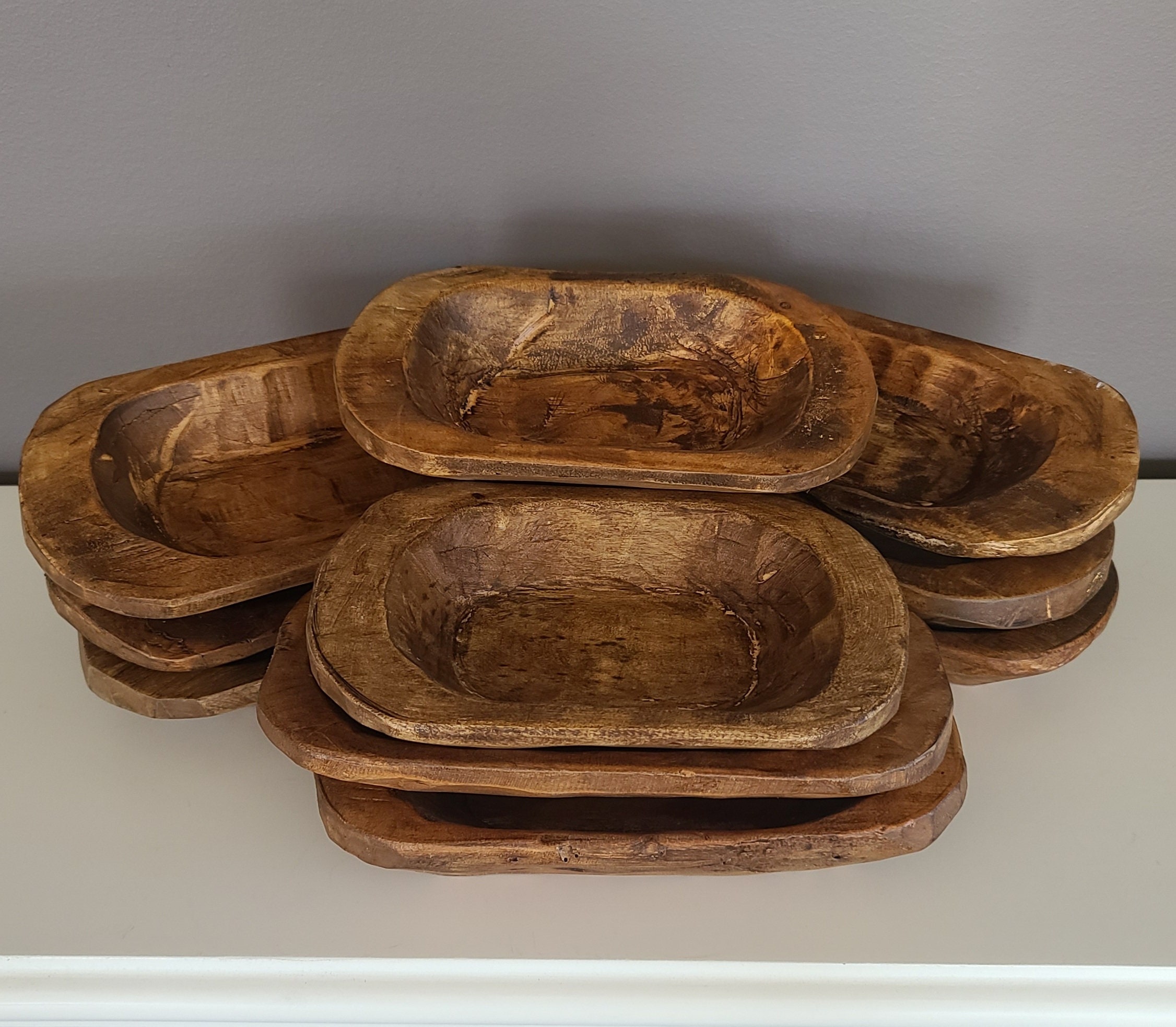 Dough Bowls in Large Quantities 5-10-20-25 Hand-carved Wood Dough Bowls  Traditional Brown Farmhouse Style Decor Bowls 