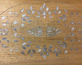Solid Oak Wood Tabletop Inlaid Mother of Pearl