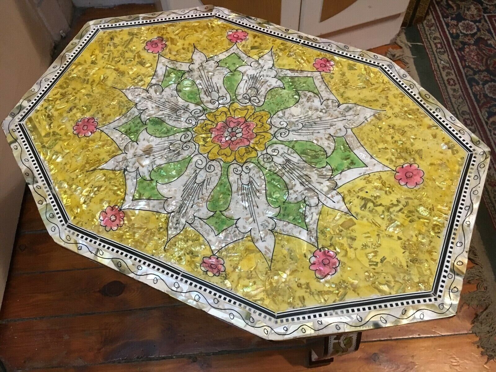 Handmade Wood End Table Inlaid Shell Etsy