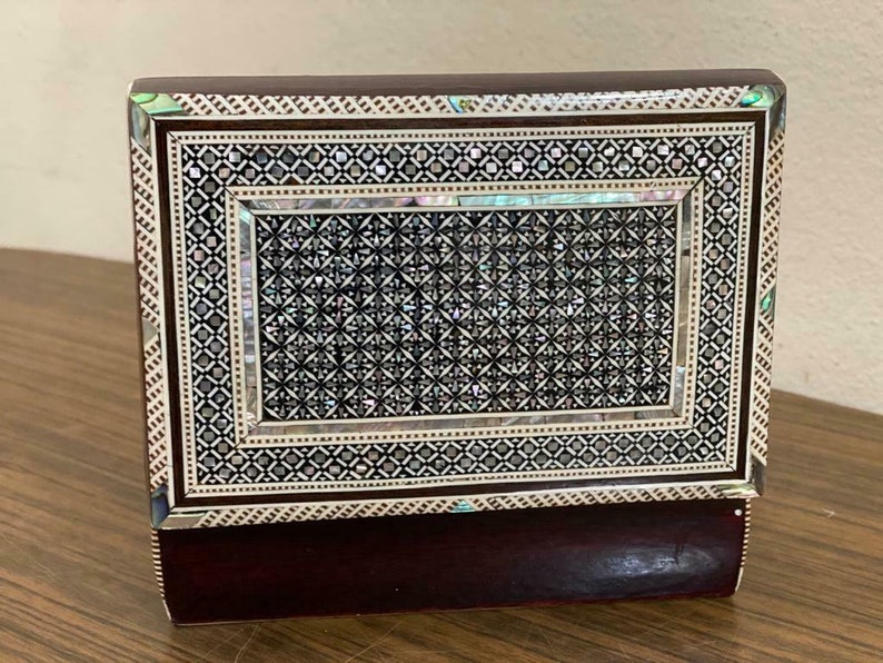 Egyptian Handmade Wood Jewelry Box Inlaid Shell