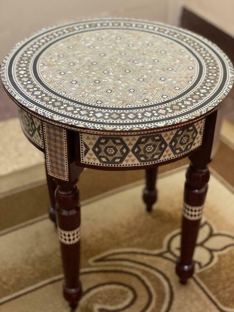 Egyptian End Table Wood Inlaid Mother of Pearl 16 Etsy