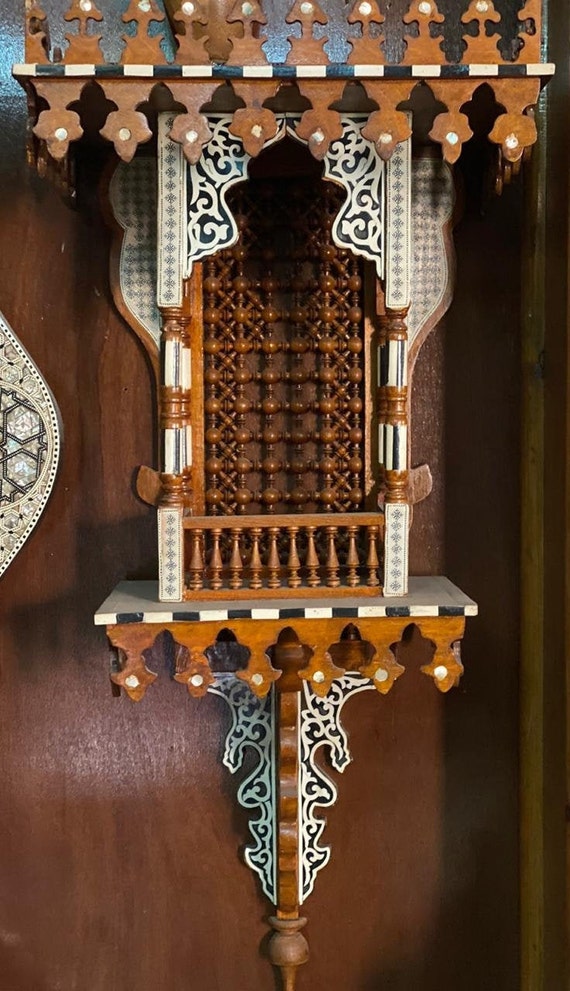 Antique Style Egyptian Wood Wall shelf Hand Work Arabesque Etsy