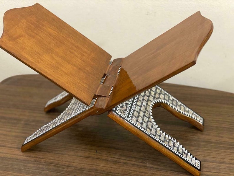 Handmade Wood Islamic Muslim Quran Holder Stand Inlaid Shell Etsy