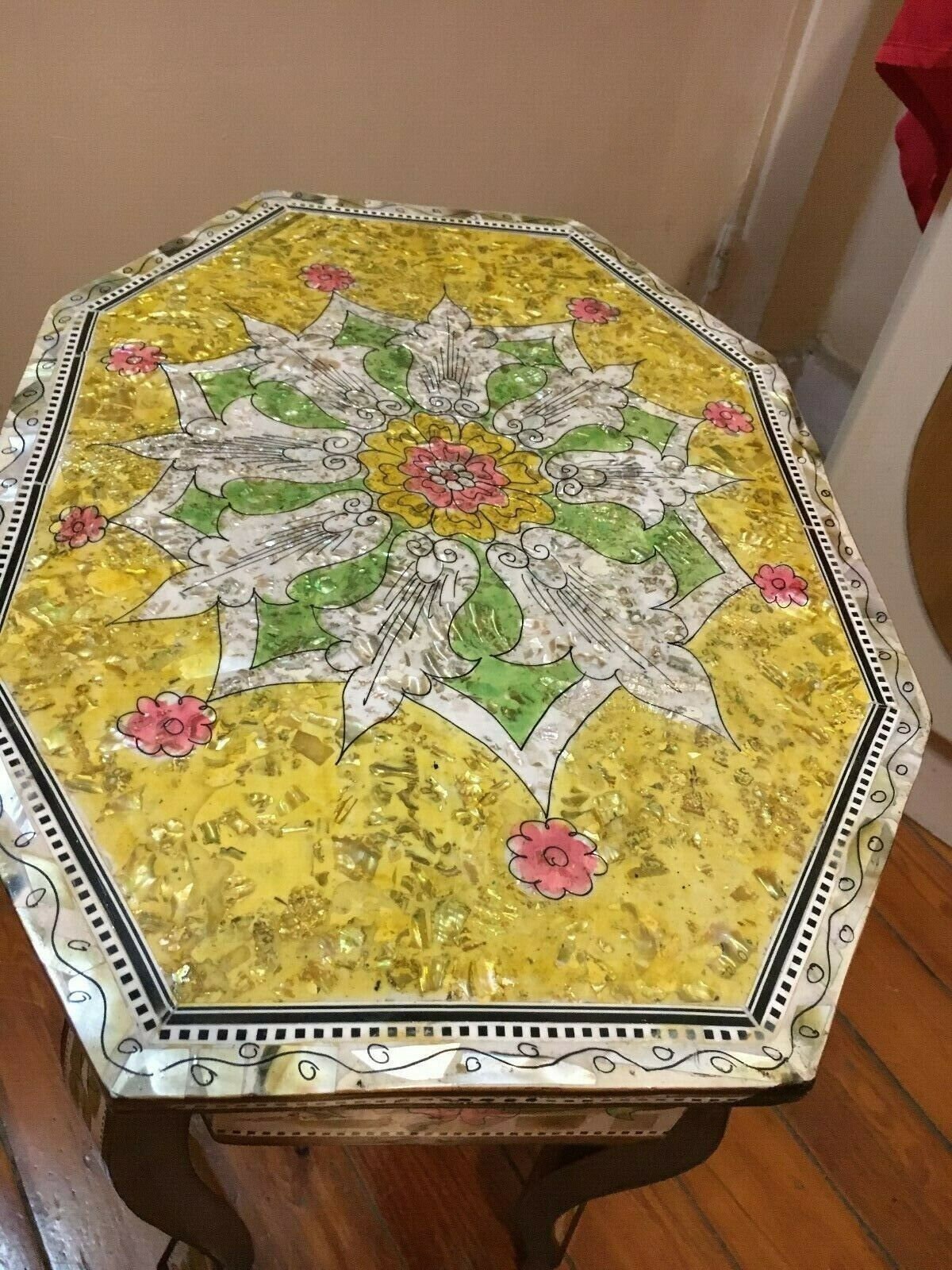 Handmade Wood End Table Inlaid Shell Etsy