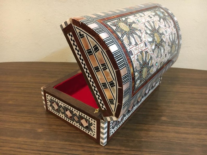 Egyptian Jewelry Box Handmade Inlaid Mother of Pearl 8x6