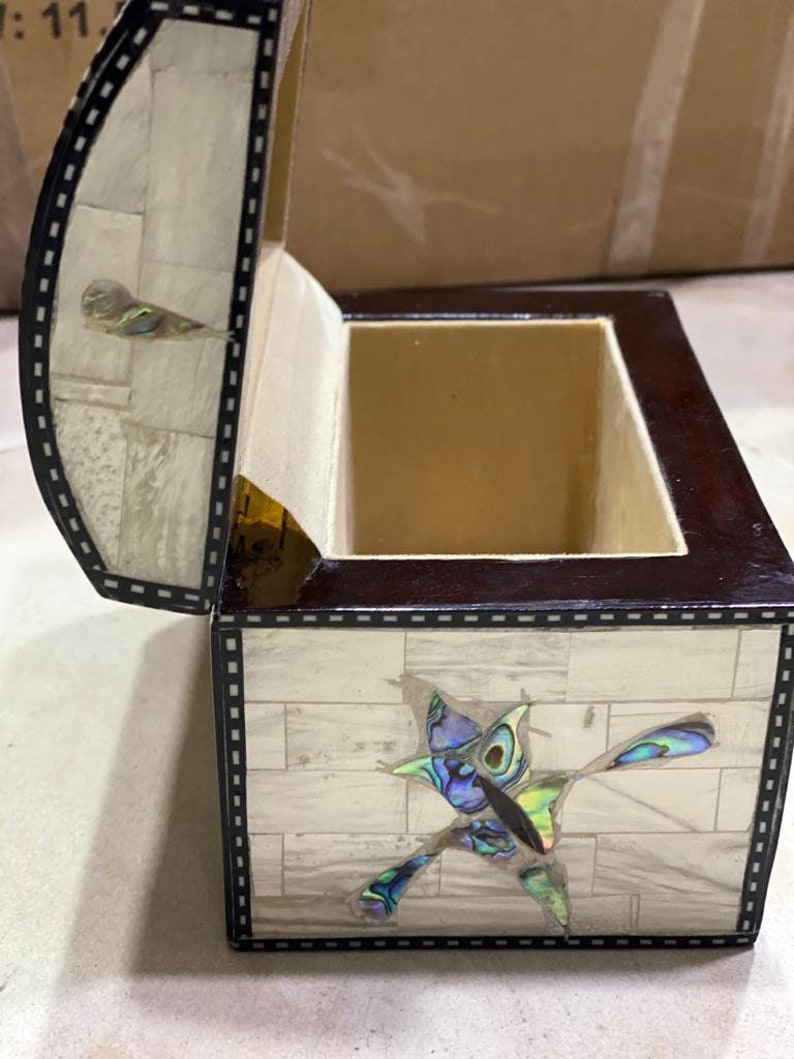 6.2x3.8 Egyptian Handmade Wood Jewelry Box Inlaid Shell