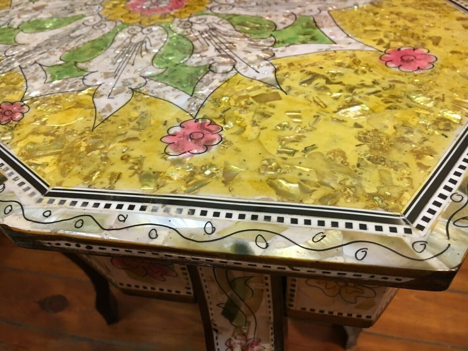 Handmade Wood End Table Inlaid Shell Etsy