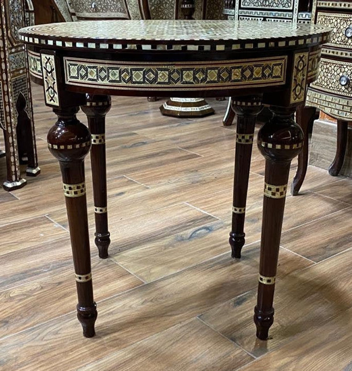 Antique Wood Table Inlaid Mother of Pearl Wooden Side Table Etsy