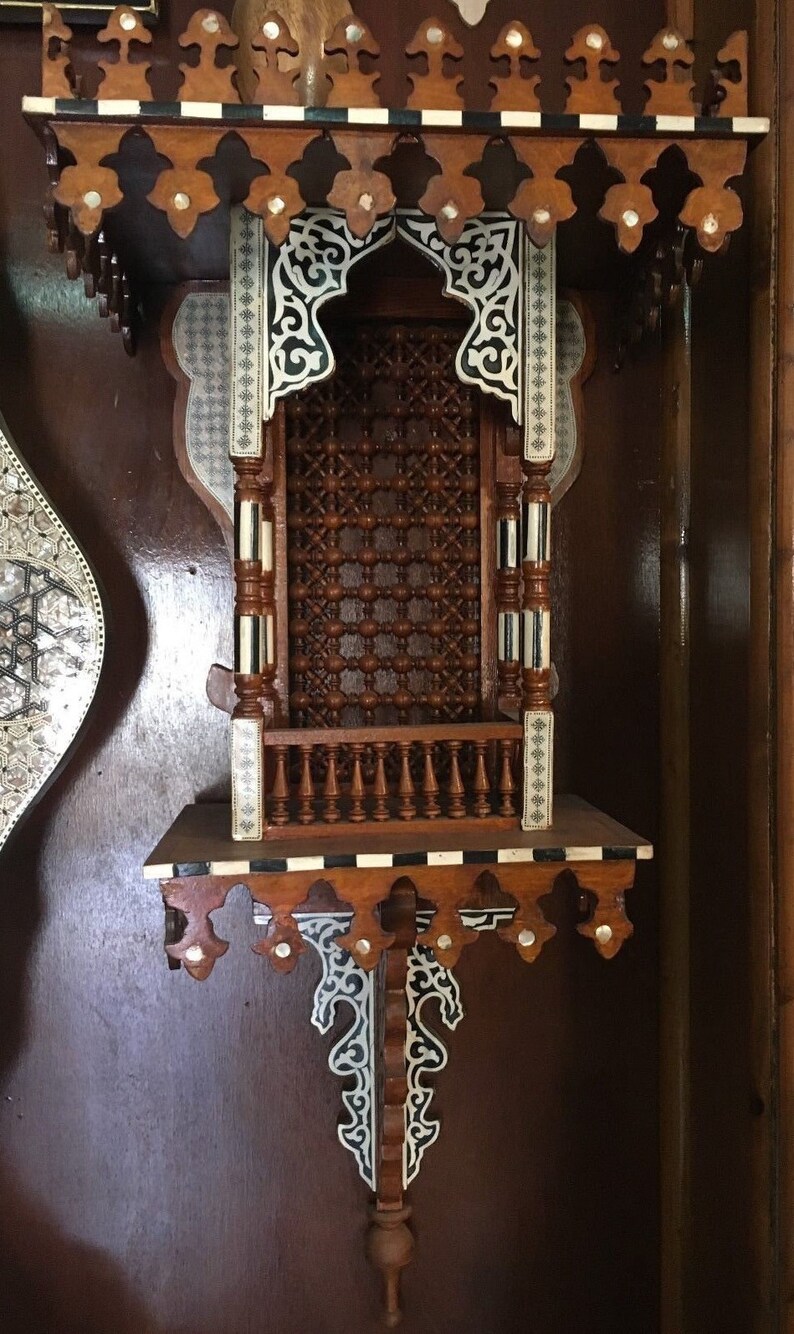 Antique Style Egyptian Wood Wall shelf Hand Work Arabesque Etsy
