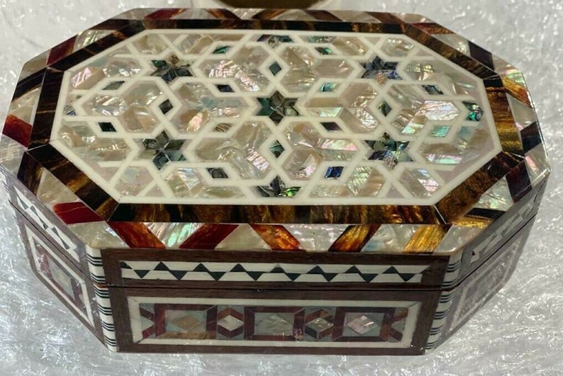 7.2x5 Egyptian Jewelry Box Handmade Inlaid Mother of Pearl