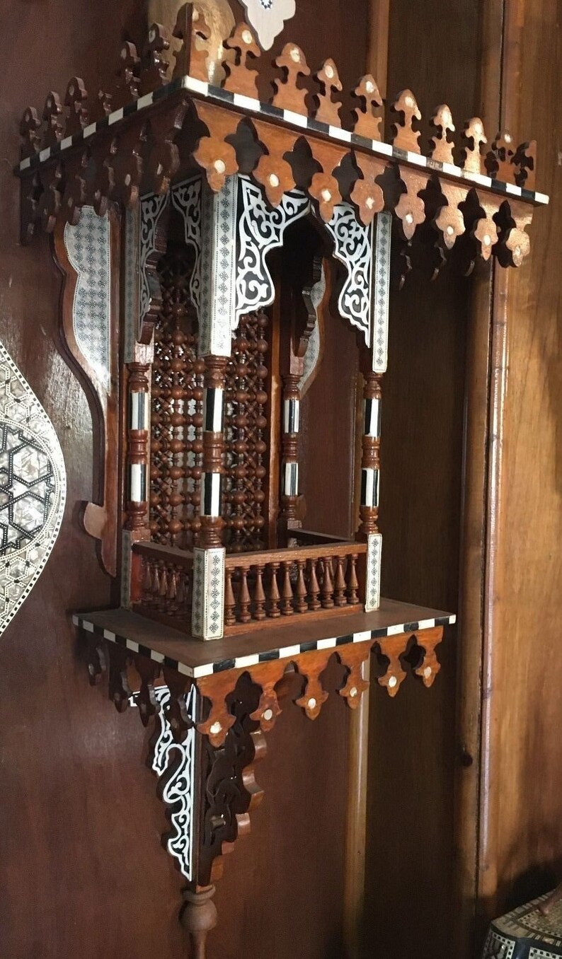 Antique Style Egyptian Wood Wall shelf Hand Work Arabesque Etsy