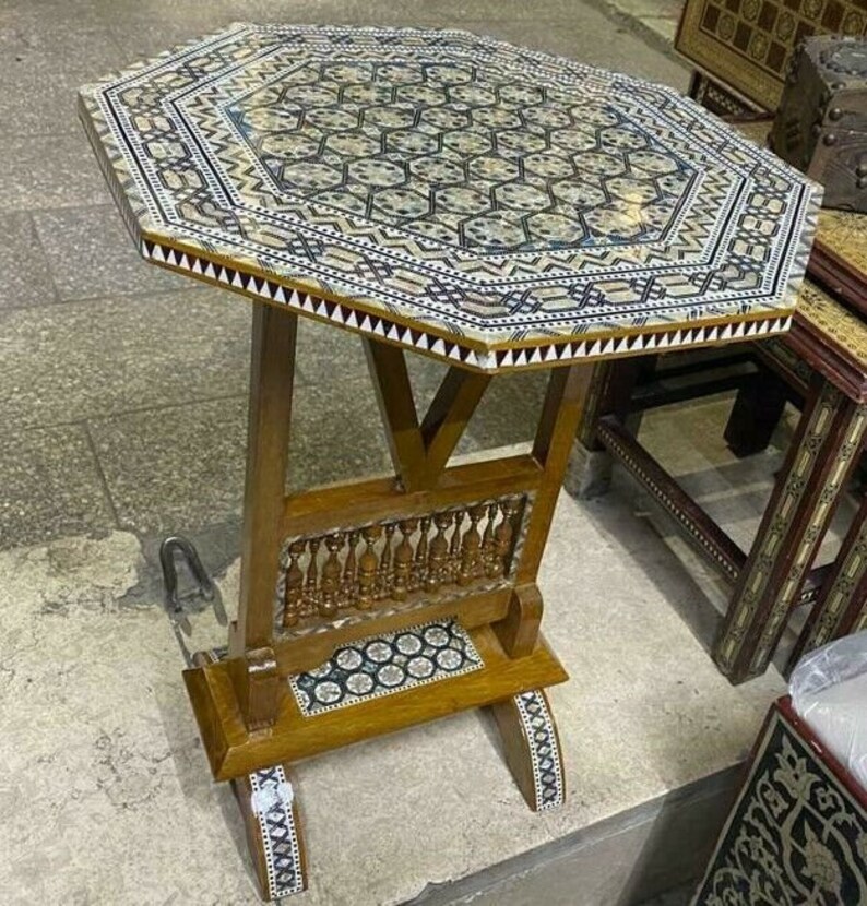 Antique Handmade Wood End Table Inlaid 17.2 Etsy