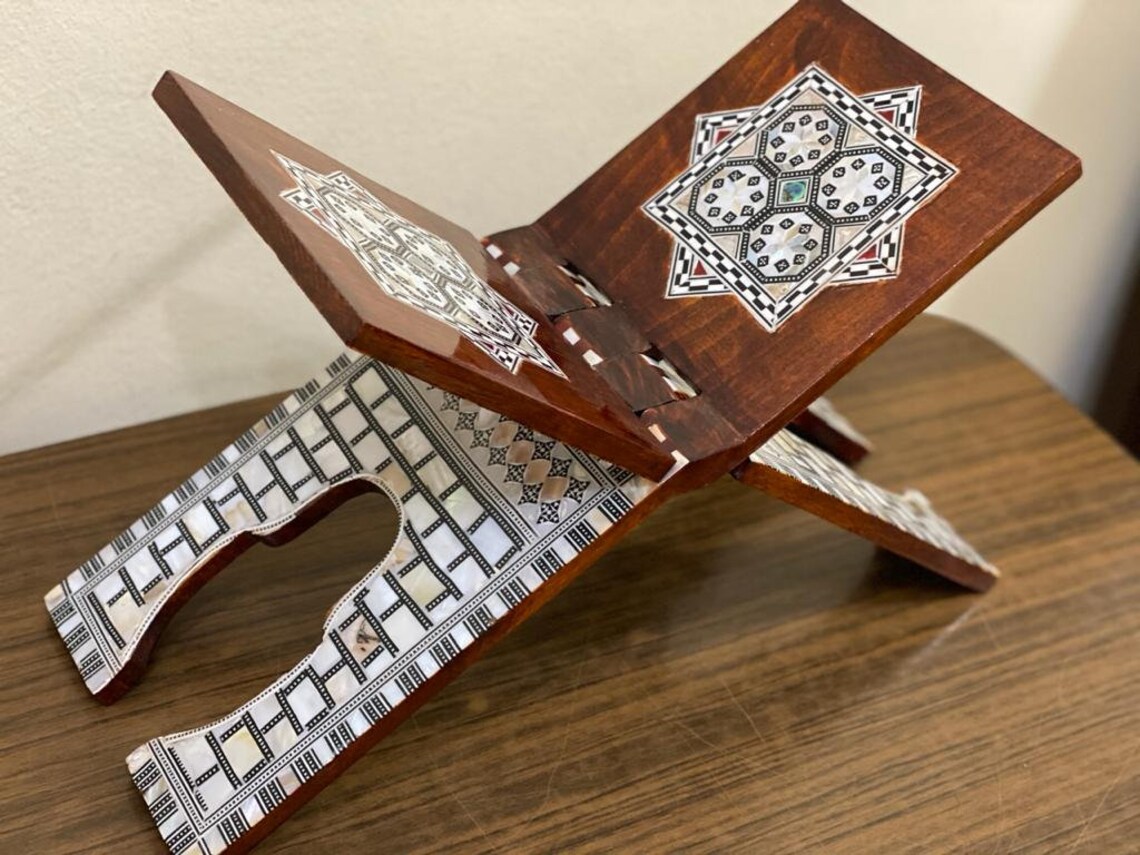 Handmade Wood Muslim Quran Holder Stand Inlaid Mother of Pearl Etsy