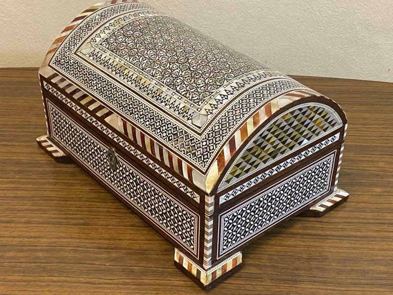 Handmade Jewelry Box Wood Inlaid Shell Etsy