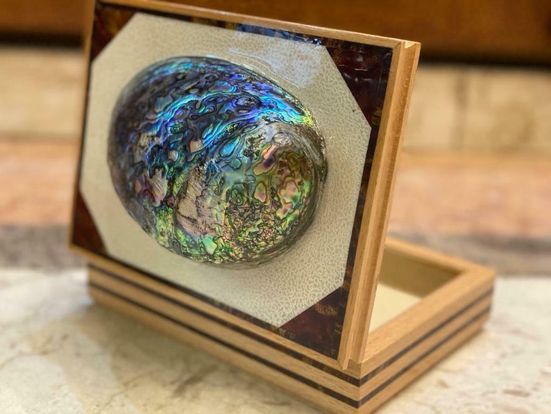 Handmade Wood Jewelry Box Inlaid Mother of Pearl 7.8x5.8