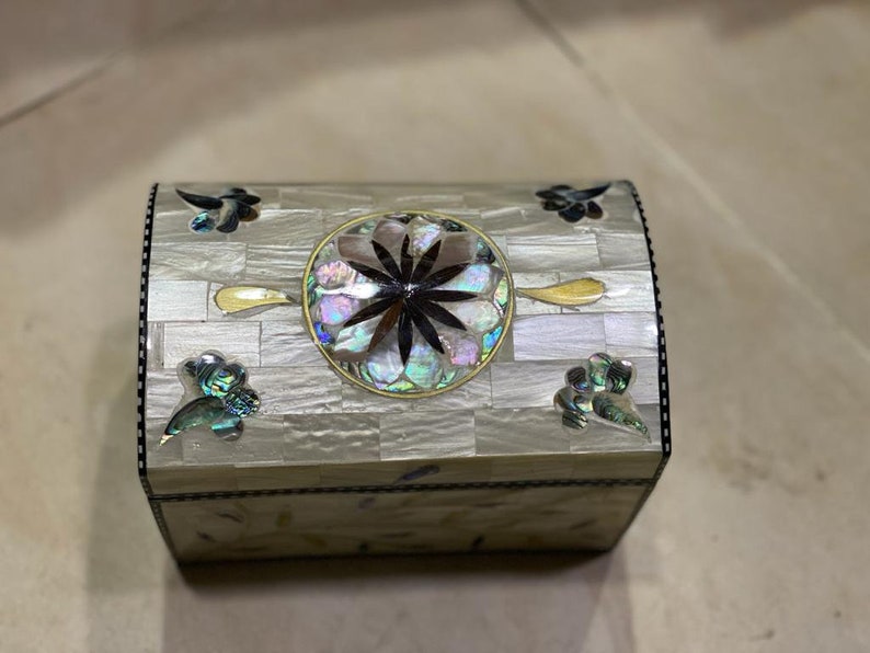 6.2x3.8 Egyptian Handmade Wood Jewelry Box Inlaid Shell