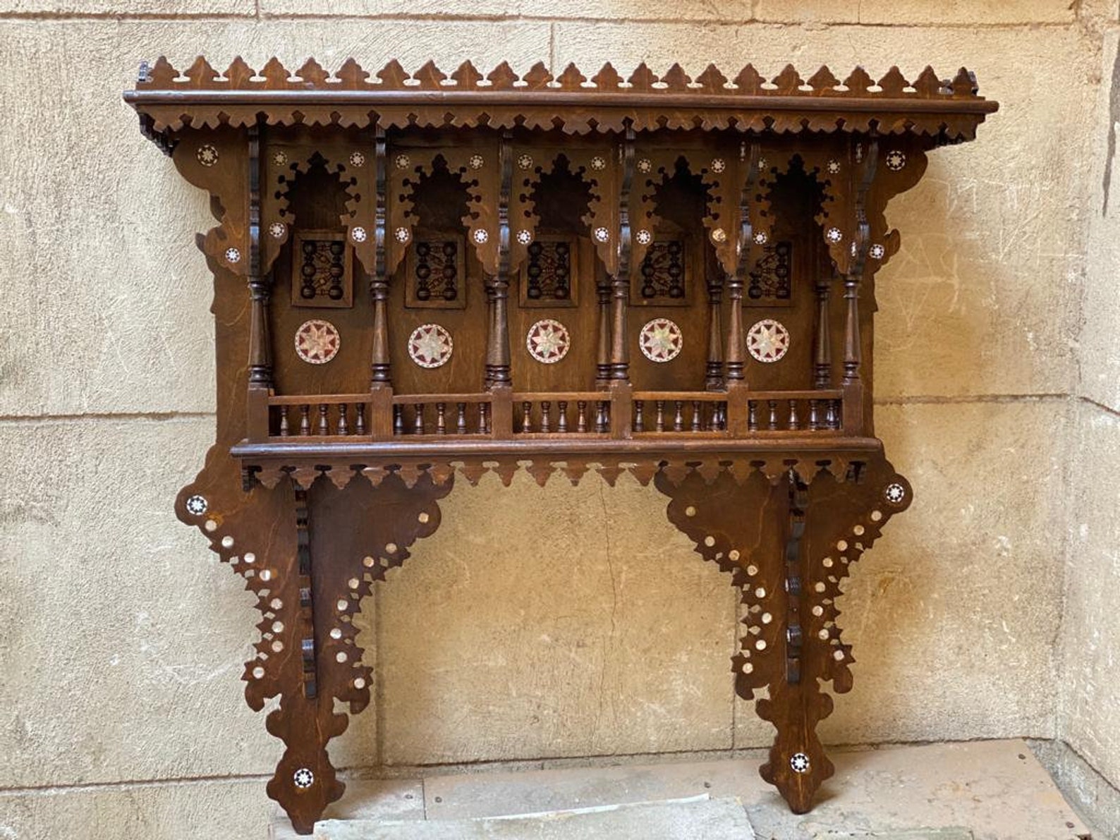 Antique Egyptian Wood Wall Shelf Hand Work Arabesque Inlaid Etsy