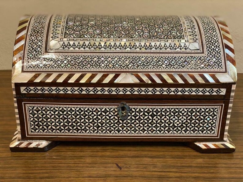 Handmade Jewelry Box Wood Inlaid Shell Etsy