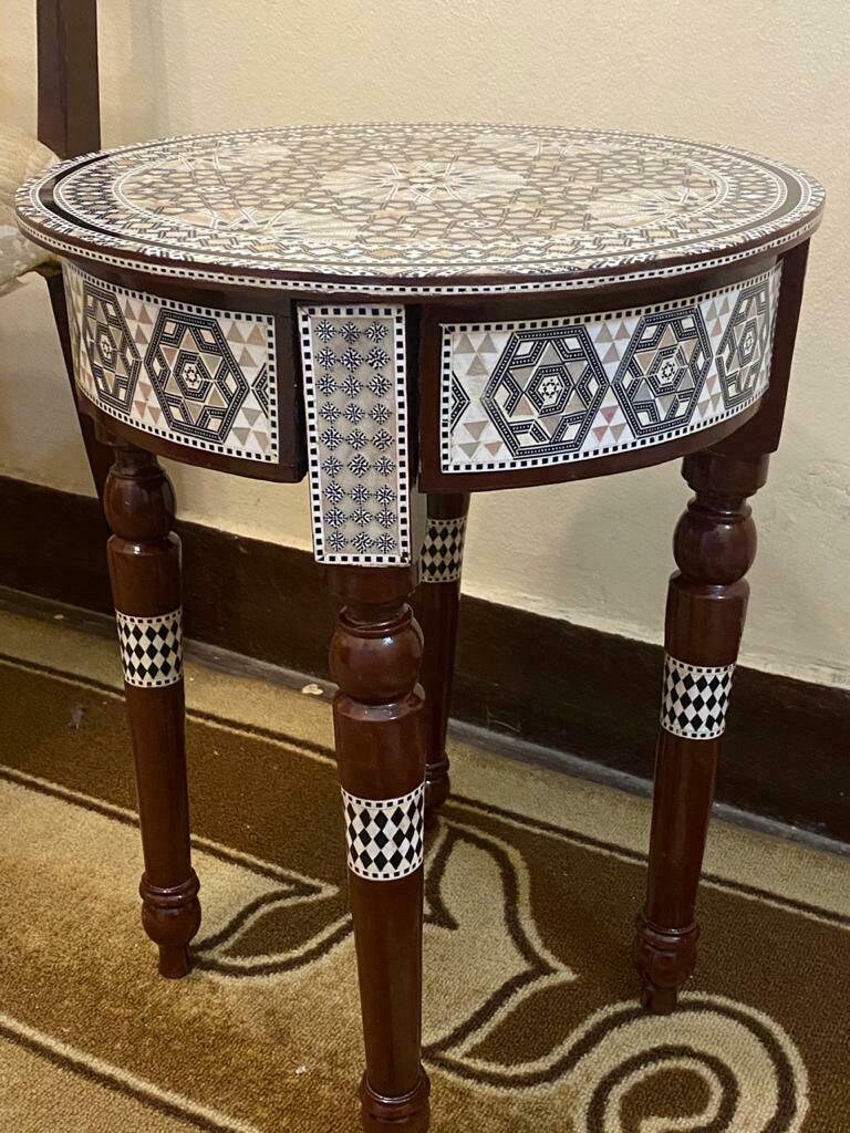 Egyptian End Table Wood Inlaid Mother of Pearl 16 Etsy