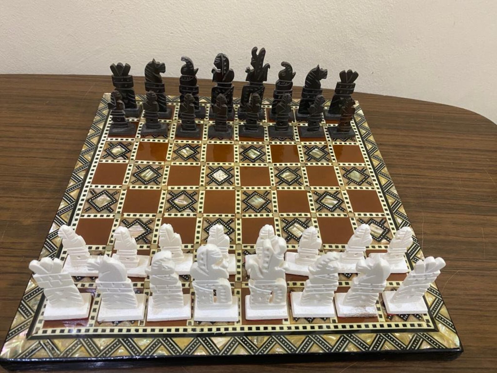 Handmade Wood Chess Board Inlaid Mother of Pearl 12 Etsy