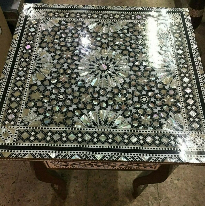 Egyptian Handmade Wood End Table Inlaid Mother of Pearl 16/"