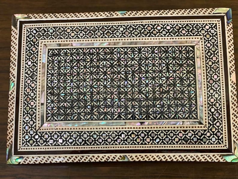Egyptian Handmade Wood Jewelry Box Inlaid Shell