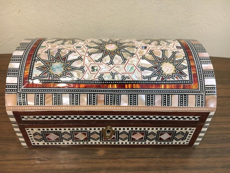 Egyptian Jewelry Box Handmade Inlaid Mother of Pearl 8x6