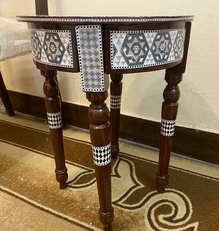 Egyptian End Table Wood Inlaid Mother of Pearl 16 Etsy