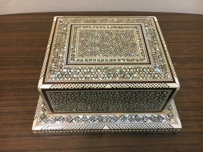 Vintage Handmade Wooden Cigarette Box Inlaid Mother of Pearl Etsy