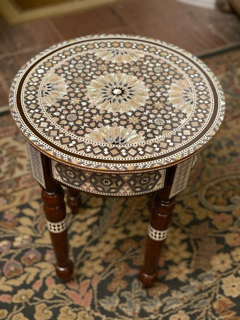 Egyptian End Table Wood Inlaid Mother of Pearl 16 Etsy