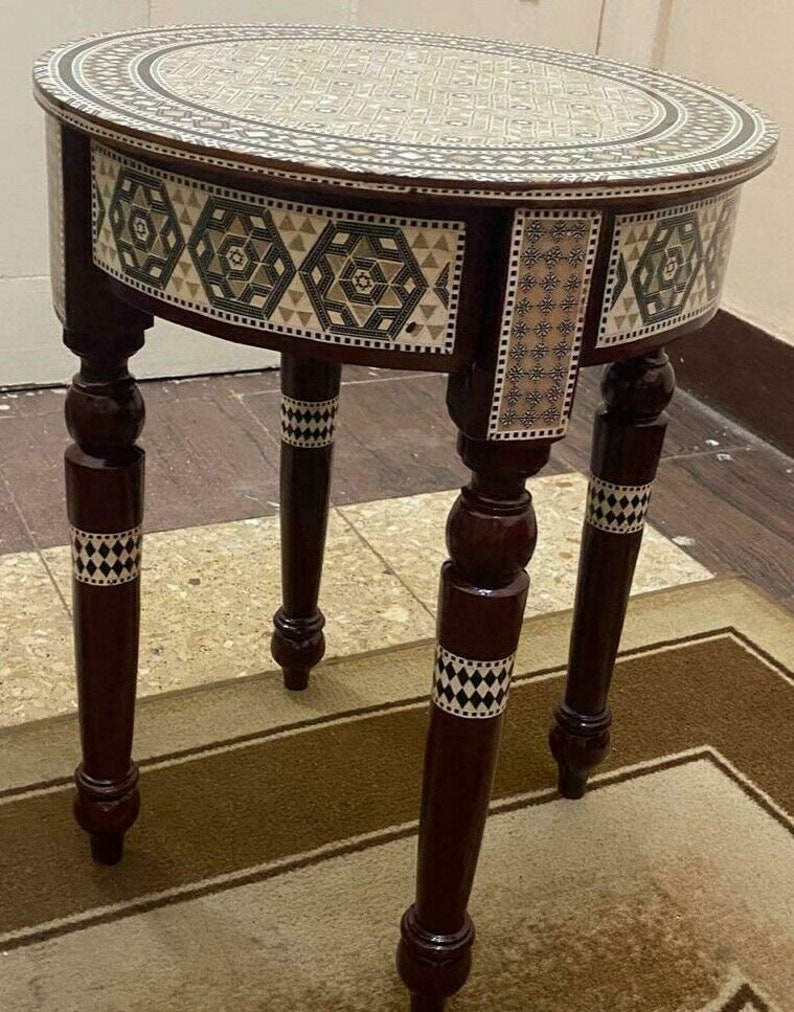 Egyptian End Table Wood Inlaid Mother of Pearl 16 Etsy