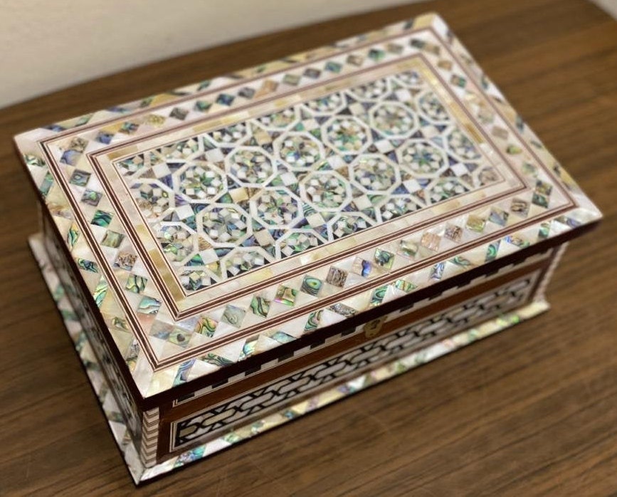 Handmade Wood Jewelry Box Inlaid Shell 11.2x7.2 Etsy