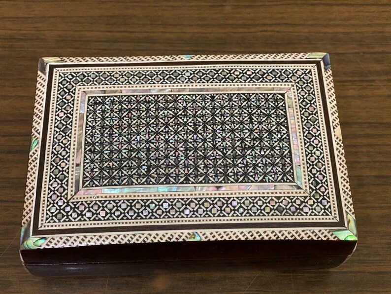 Egyptian Handmade Wood Jewelry Box Inlaid Shell