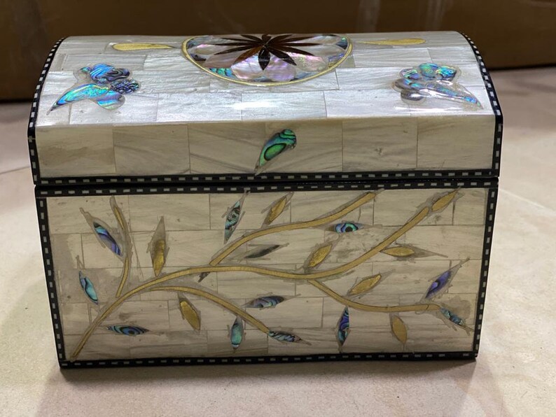 6.2x3.8 Egyptian Handmade Wood Jewelry Box Inlaid Shell
