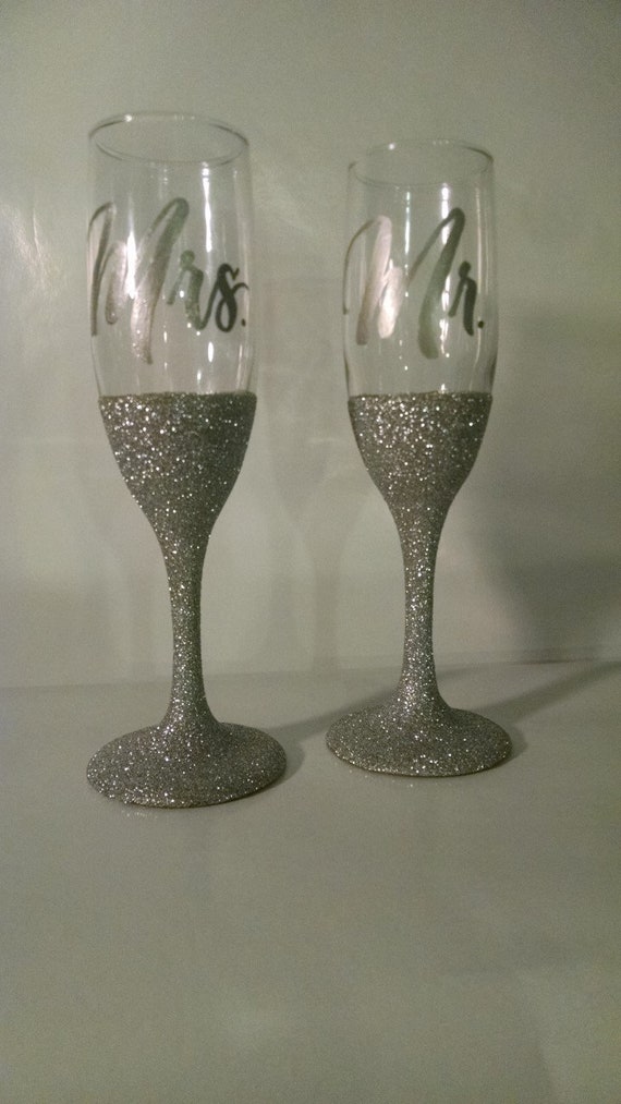 These Beautiful Silver Hand Painted Glitter Bride Groom Long Etsy