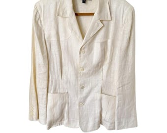 Chaqueta vintage de lino color crema de Ralph Lauren, talla 14.