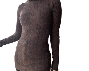 Vintage Malika cashmere brown turtleneck tunic or short dress xs