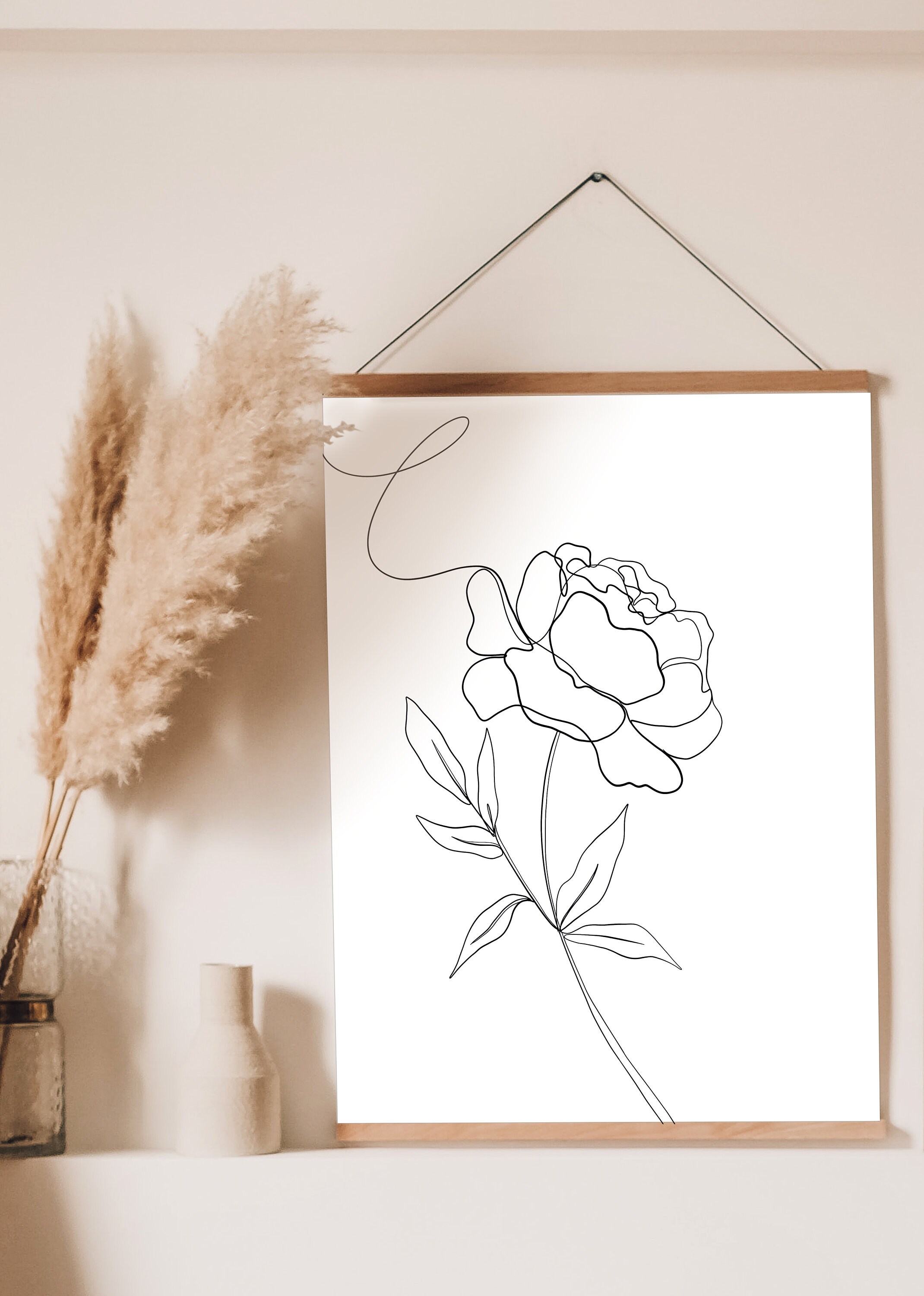 Peony Line Art, Single Line Flower Drawing