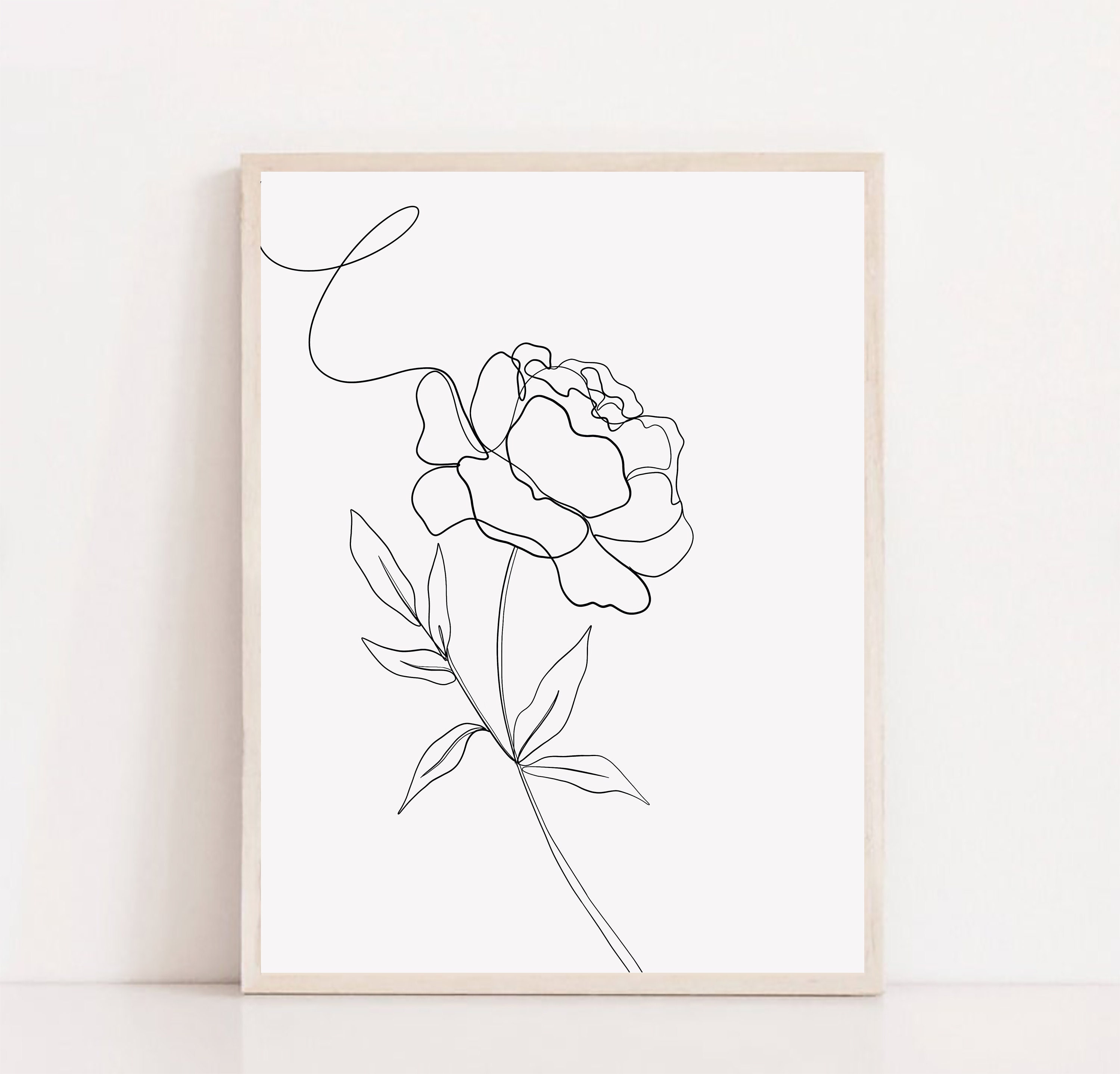 Download Peony Line Art Printablesingle Line Flower Drawingone Line Etsy