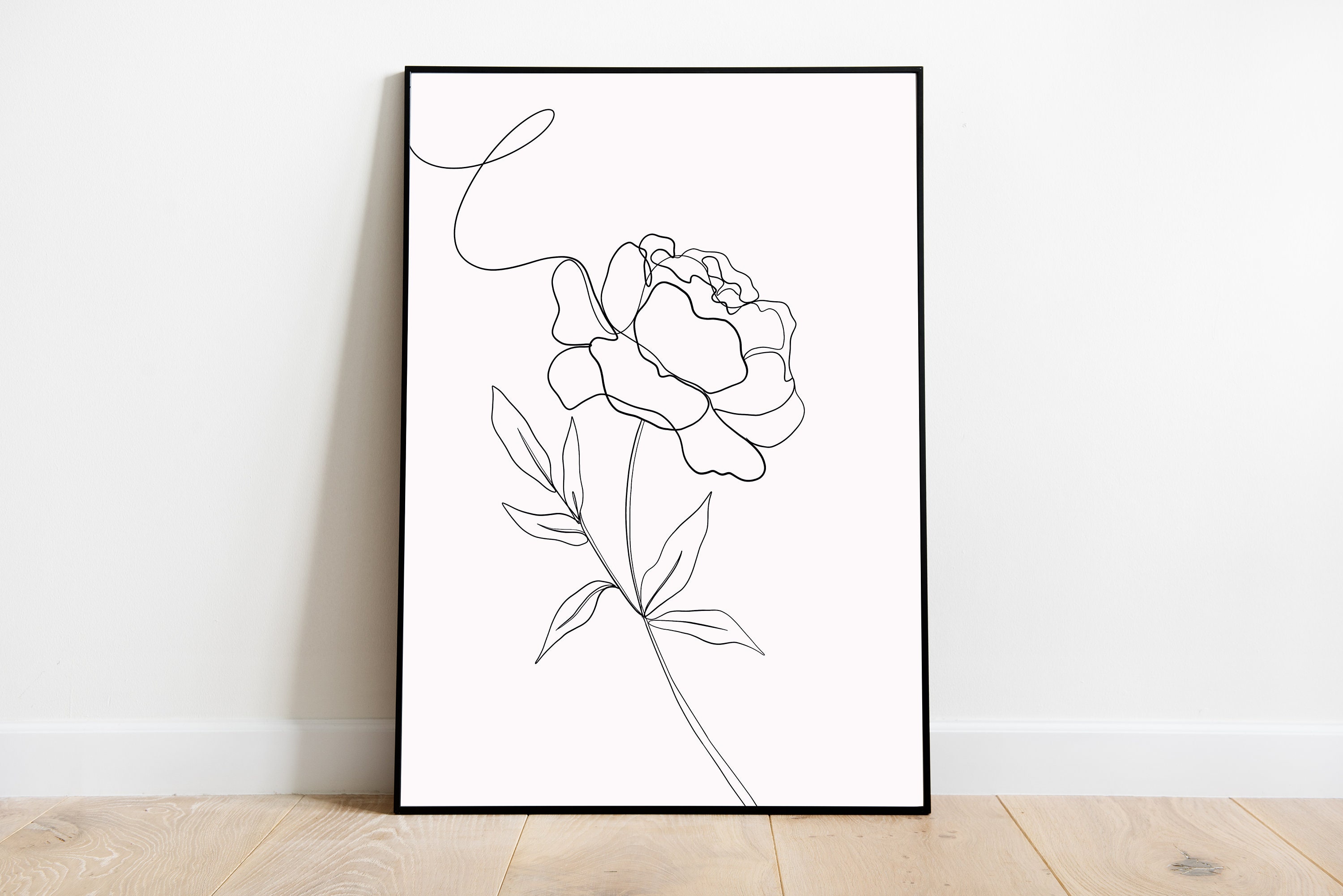Peony Line Art PrintableSingle Line Flower DrawingOne Line | Etsy