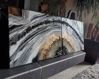 16x40 Resin Geode Wall Art: Amethyst Inspired Gold Decor