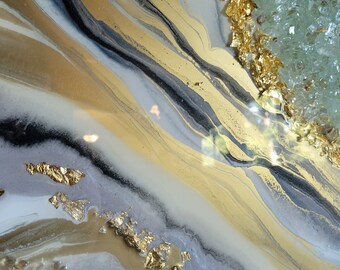 Epoxy Resin Geode Wall Art: Gold & Silver Decor, Crystal Artwork