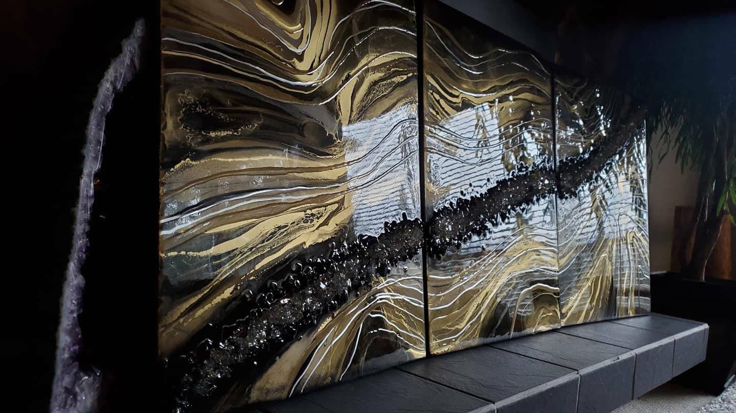 Black Gold Geode Resin Art: Modern Luxury Wall Decor (3 Piece)