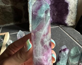Rainbow Fluorite Tower: Vibrant Natural Crystal Home Decor