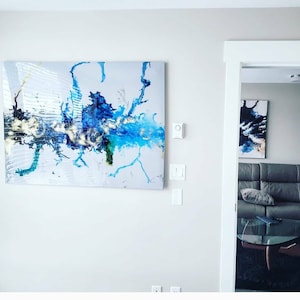 Large alcohol ink / resin painting / decor / blue alcohol ink/  resin art / wall art / modern art / home decor / sold but custom order avail